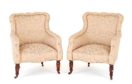 Pair Victorian Club Chairs Antique 1880