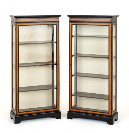 Pair Victorian Display Cabinets Ebonized Antique 1860