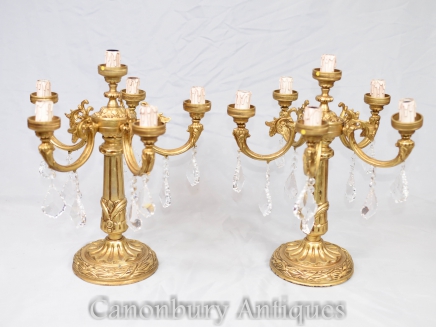 Pair Victorian Ormolu Table Lamps Candelabras Light