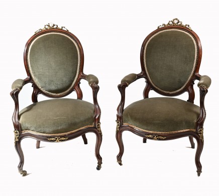 Pair Victorian Salon Chairs Arm 1870