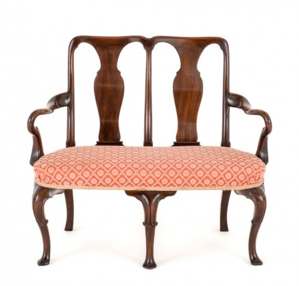 Queen Anne Double Arm Chair Settee Mahogany 1880