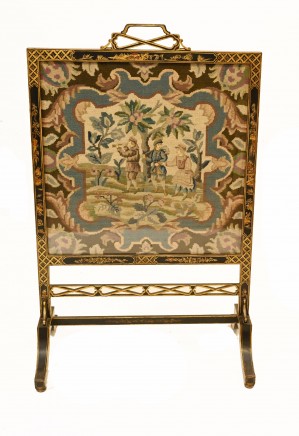 Regency Chinoiserie Lacquer Screen Tapestry Guard 1840