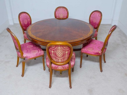 Regency Dining Table Set Six Chairs Round Diner Inlay
