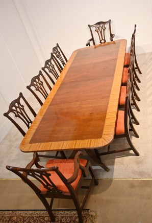 Regency Dining Table and Chippendale Chairs Set Mahogany