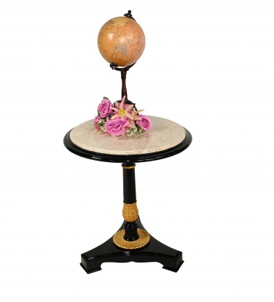 Regency Lacquer Side Table Marble Top Ebony Interiors