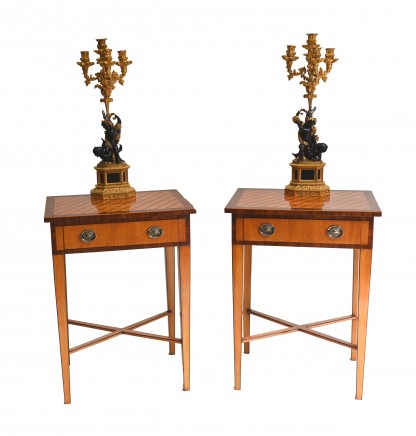 Regency Side Tables Satinwood Parquetry Inlay End Table