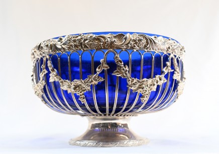 Regency Silver Plate Bowl Bristol Blue Glass Sheffield