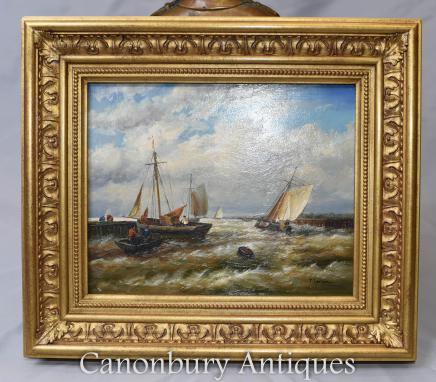 Sea Scape Oil Painting Signed Gilt Frame Victorian