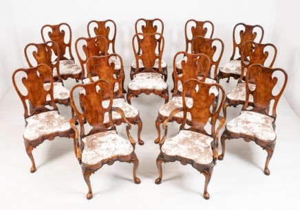 Set 16 Queen Anne Dining Chairs Elm Antique