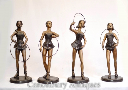 Set 4 Art Deco Hoop Ballet Dancer Female Figurine Statues