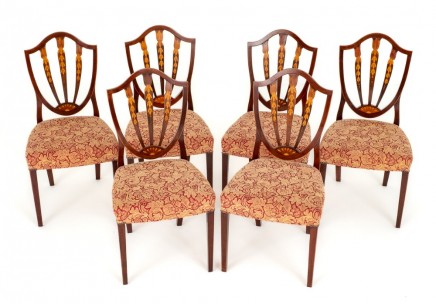 Set Hepplewhite Dining Chairs Marquetry Inlay