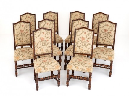 Set Jacobean Dining Chairs Oak Carved Farmhouse Diners