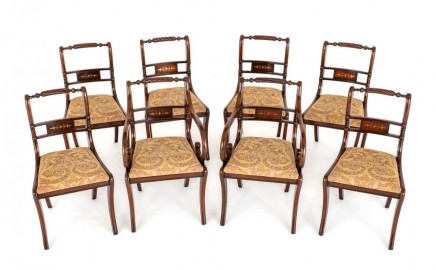 Set Regency Dining Chairs Mahogany Brass Inlay