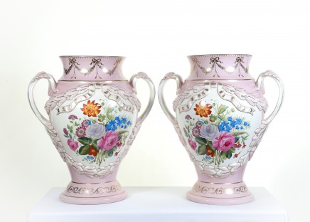 Sevres Floral Vases French Porcelain Urns