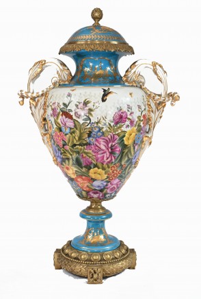 Sevres Porcelain Vase Tropical Bird Floral Urn