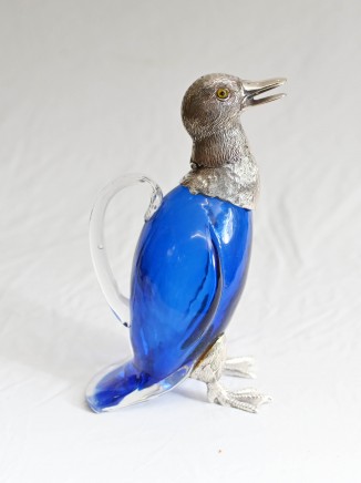 Sheffield Silver Plate Bird Decanter Jug Duck Glass