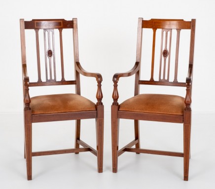 Sheraton Revival Arm Chairs Mahogany Accent Antique