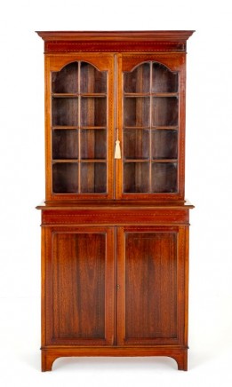 Sheraton Revival Bookcase Mahogany Cabinet Glazed 1880