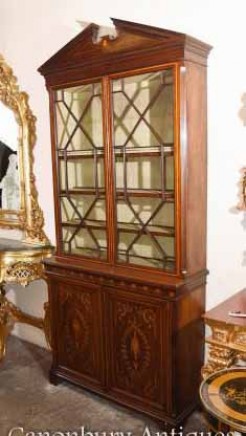 Sheraton Revival Mahogany Bookcase Display Cabinet