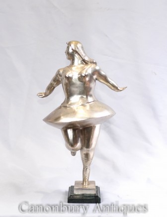 Silver Bronze Ballet Dancer Statue Figurine Botero