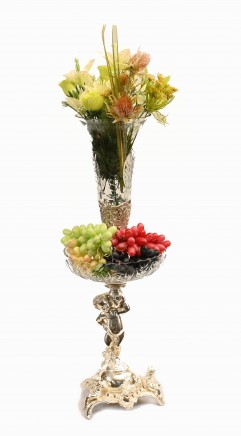 Silver Plate Cherub Epergne Glass Dish Stand Centrepiece Vase