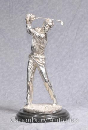 Silver Plated Bronze Golfer Statue Scottish Golf Figurine