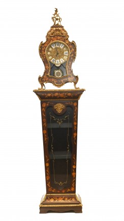 Tiffany Clock On Stand Cabinet French Marquetry Inlay Chiming