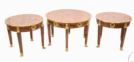 Trio French Side Tables Set Marquetry Inlay Empire Table