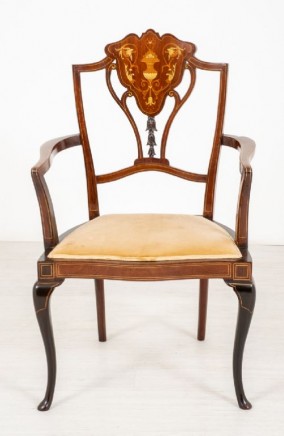 Victorian Arm Chair Accent Mahogany Antique Inlay 1900