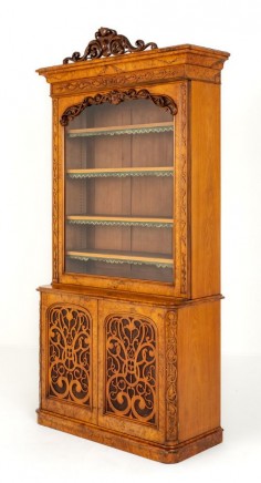 Victorian Bookcase Antique Walnut Cabinet 1860