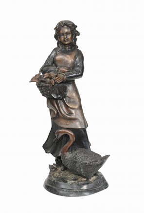 Victorian Bronze Farm Girl Statue Geese Chick