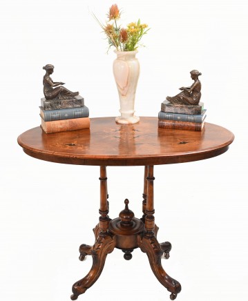 Victorian Centre Table Marquetry Inlay Walnut 1860