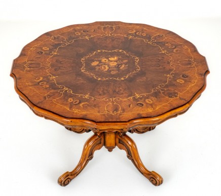 Victorian Centre Table Walnut Marquetry Inlay