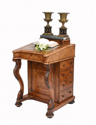Victorian Davenport Desk Walnut Inlay 1860