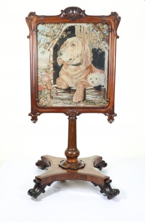 Victorian Dog Tapestry Needlepoint Screen Labrador Terrier 1850