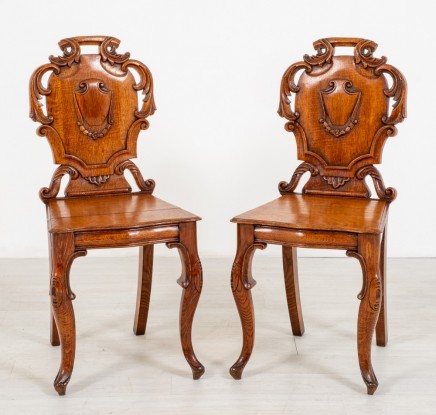 Victorian Hall Chairs Carved Oak 1860
