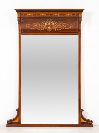 Victorian Mirror Over Mantle Rosewood Inlay 1880