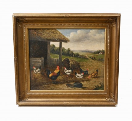 Victorian Oil Painting Farm Yard Edgar Hunt Manner