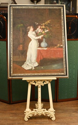 Victorian Oil Painting Flower Arrange Girl - Floral Portrait