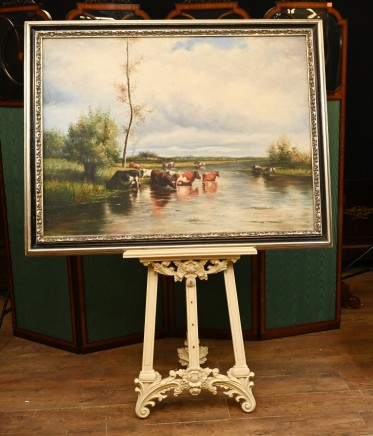 Victorian Oil Painting Pastoral River Scene Landscape Constable