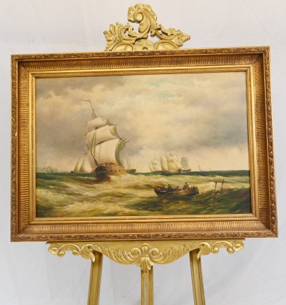Victorian Oil Painting Seascape Maritime Galleon Ship Signed A Hess