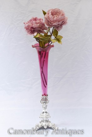 Victorian Silver Plate Glass Rose Vase