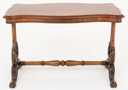 Victorian Stretcher Table Burr Walnut Side Tables 1860