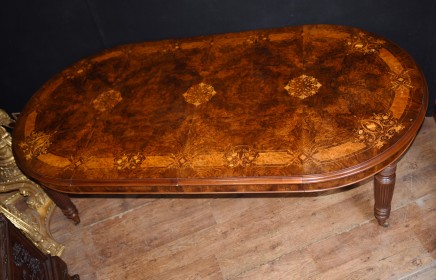 Victorian Walnut Dining Table Marquetry Inlay