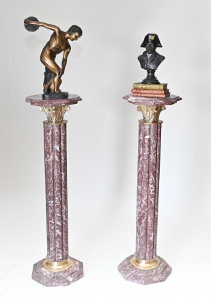 Vintage Marble Pedestal Stands - French Empire Corinthian Columns