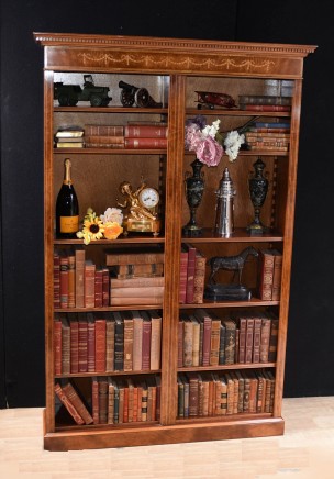 Walnut Bookcase - Single Sheraton Regency Open Bookcases