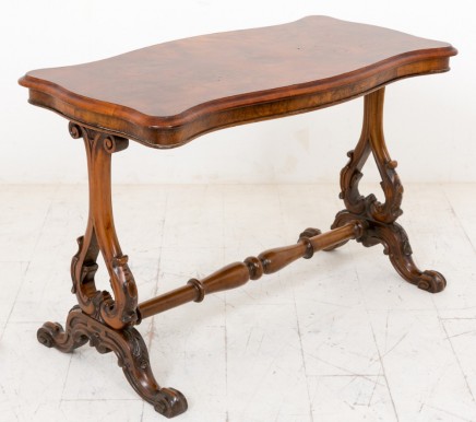 Walnut Victorian Stretcher Table Serpentine Side