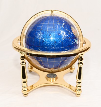 World Globe Brass Enamel Map and Compass