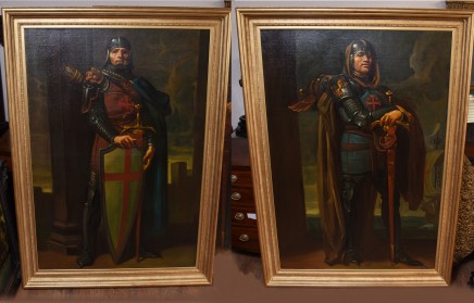XL Oil Paintings Pair Knights Crusaders Potrait Richard Lionheart