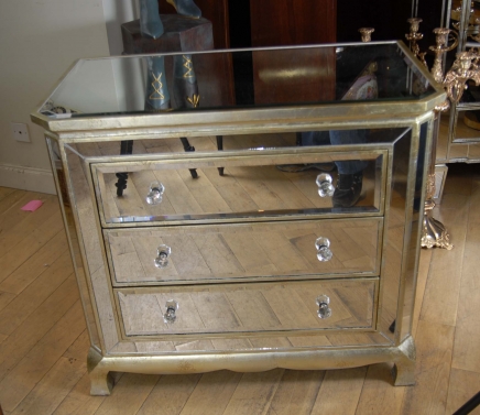 Art Deco Mirrored Italian Chest Drawers Commode Cabinet